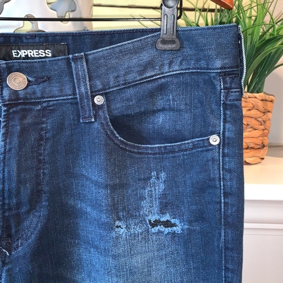 Express Dark Wash Distressed Stretch Slim Fit Jeans Men’s Size 34x32 - Picture 4 of 5
